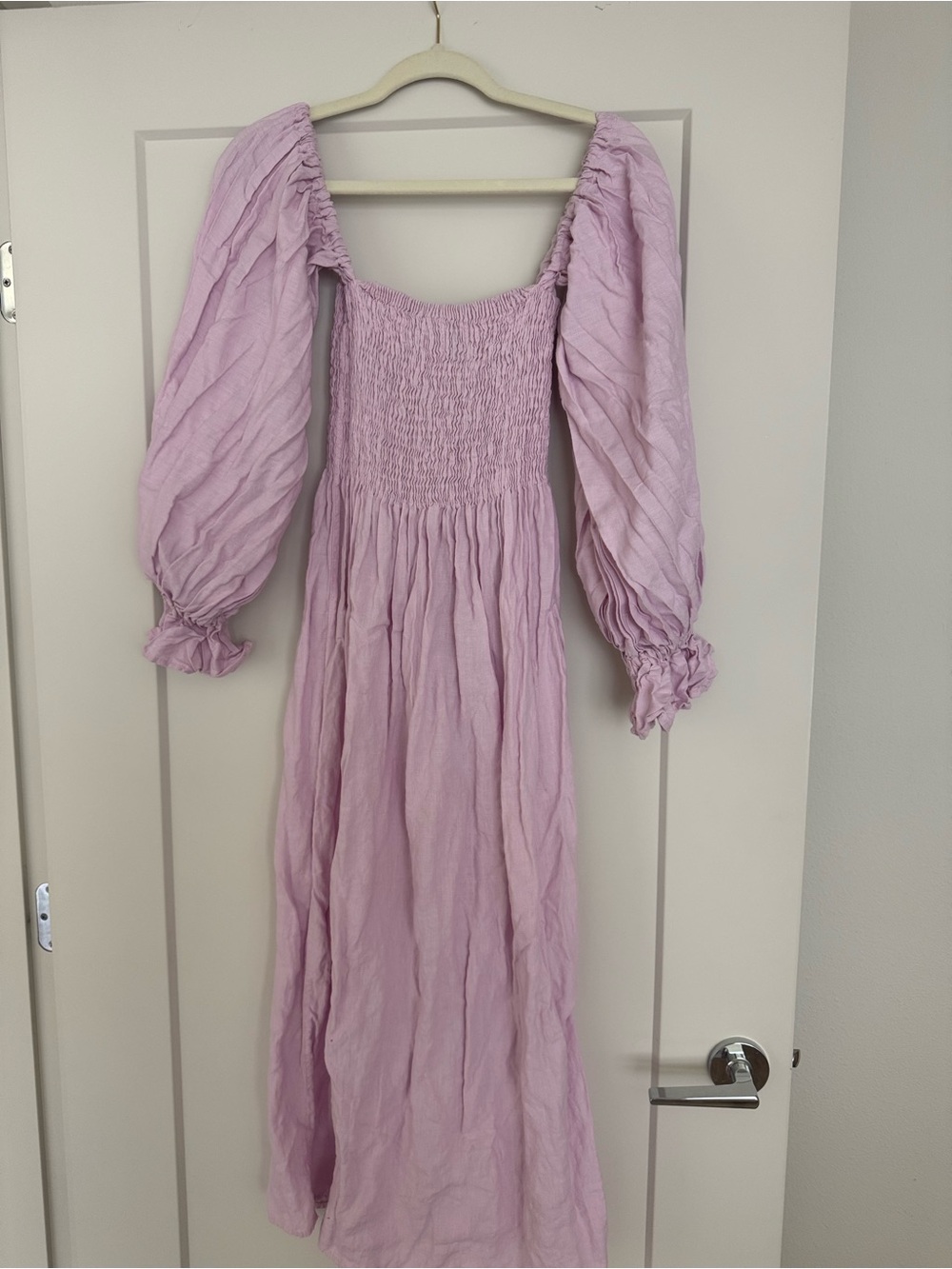 Girls' Lavender Puff Sleeve  Linen Smocked Maxi Dress